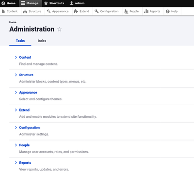 Claro: Drupal 8 Administration Page
