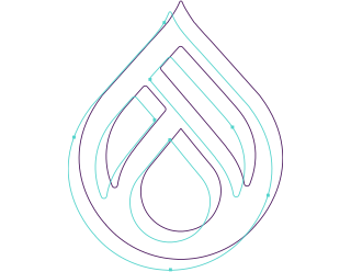 Line art depicting the Drupal logo.
