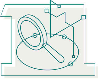 Line art depicting a computer monitor with a pie chart and timer.