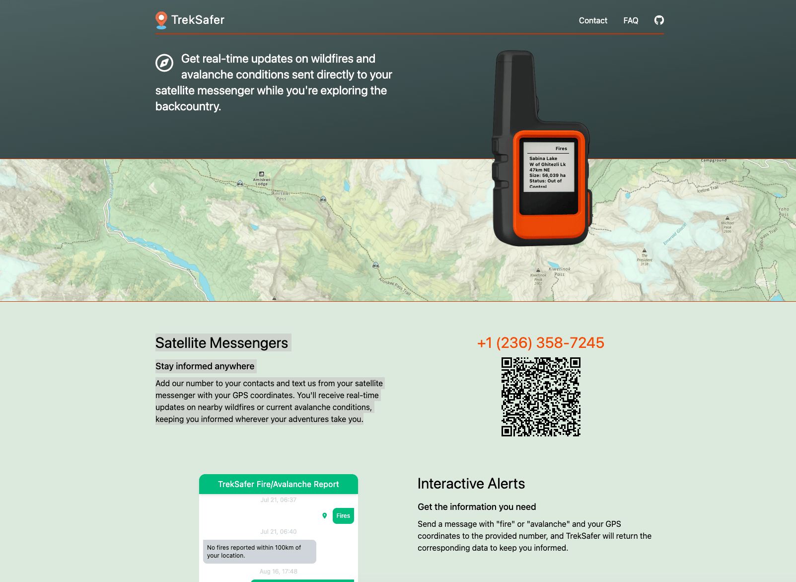 Screenshot of the Treksafer application UI