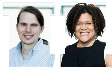 Stylized portraits of Fabian Franz and Peta Hoyes