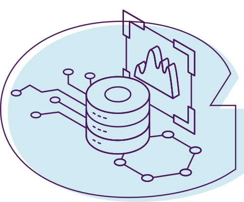 G outline with graphic illustrations showing a chart and nodes