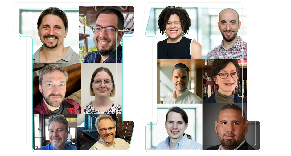 A stylized collage featuring members of the Tag1 team.