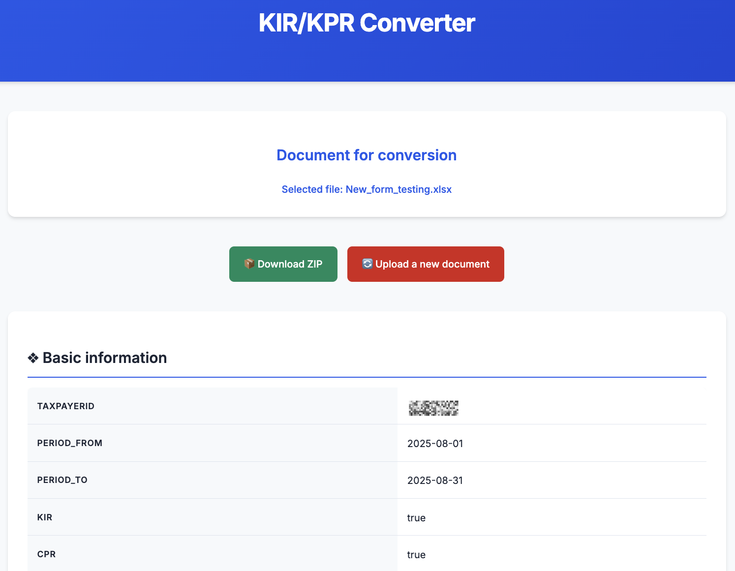 Screenshot off VAT tool upload portal, with .xlsx form uploaded.