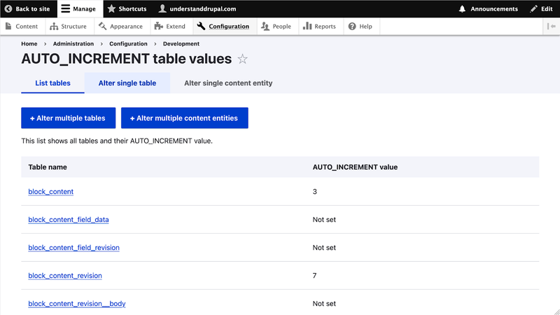 administration interface