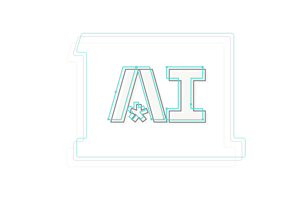 A stylized line art rendering of the letters AI inside a line art frame