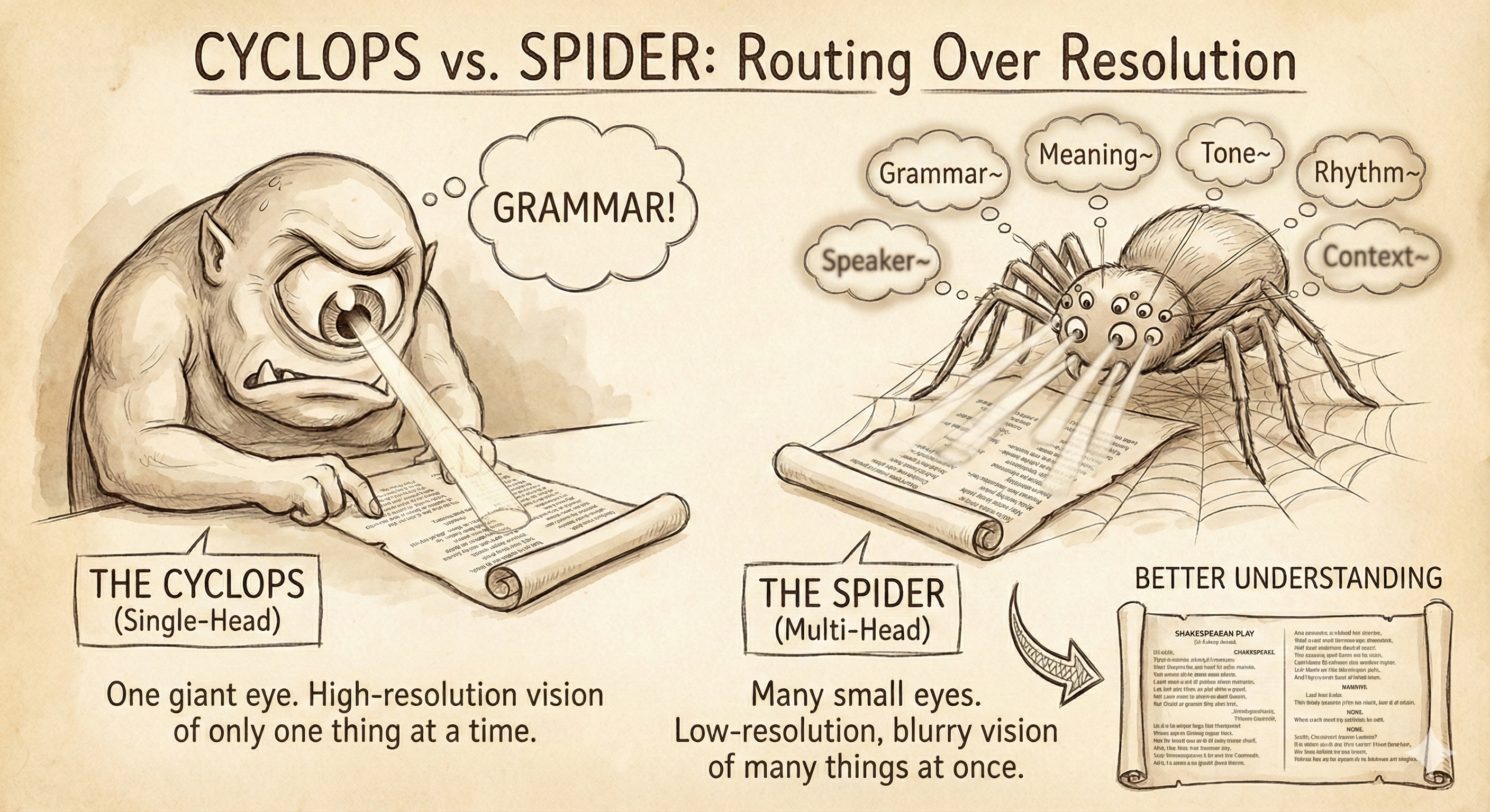 A diagram exmplaining that even when quality is low, the ability to cover more ground wins.