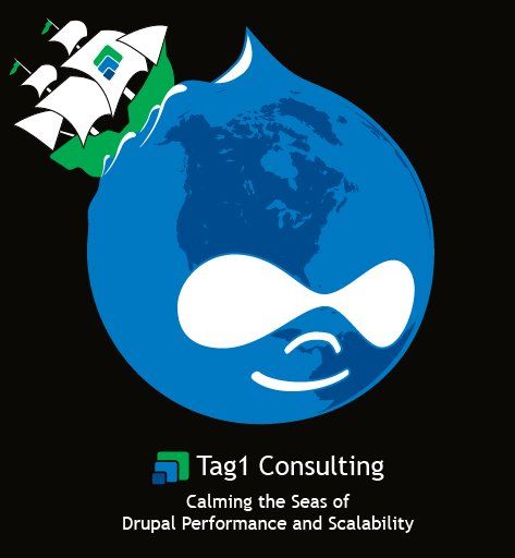 Tag1 Consulting company logo design by Candice Gansen featured on new t-shirts for DrupalCon Chicago.