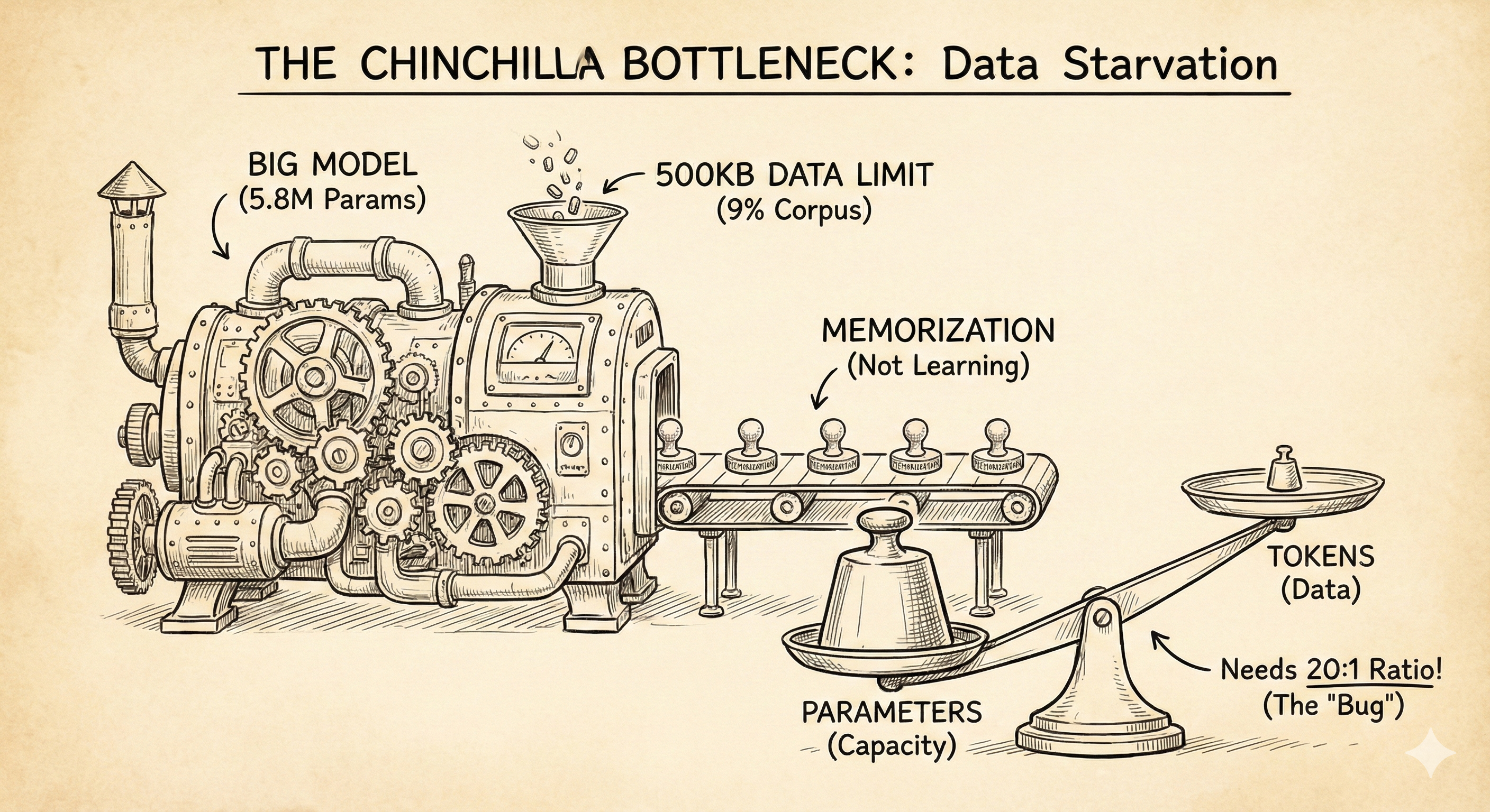 A diagram demonstrating that the model cannot be scaled up with out scaling up the data.