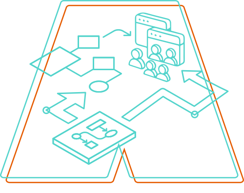A outline with illustrations of people and planning icons