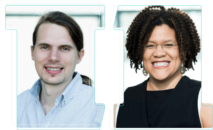 Stylized portraits of Fabian Franz and Peta Hoyes