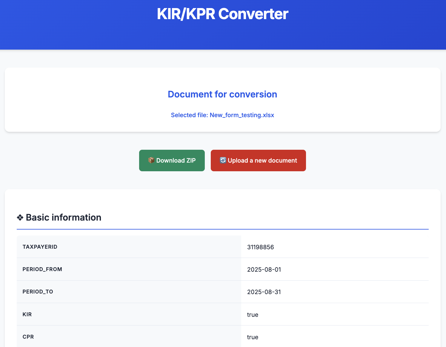 Screenshot off VAT tool upload portal, with .xlsx form uploaded.