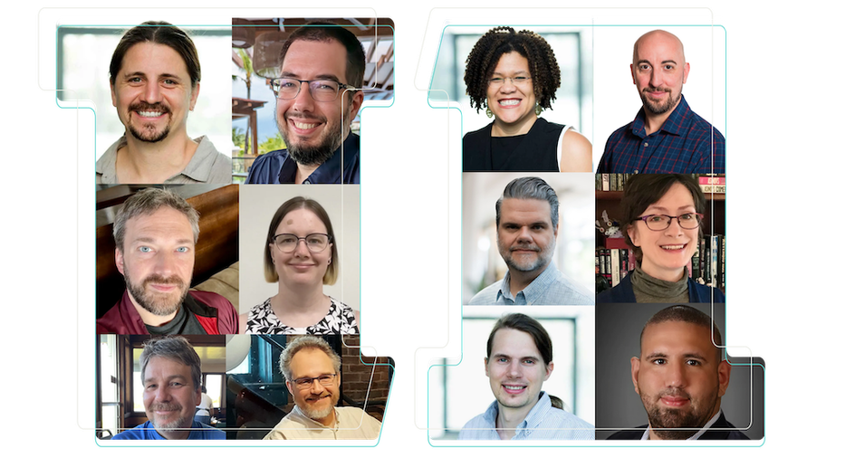 A stylized collage featuring members of the Tag1 team.