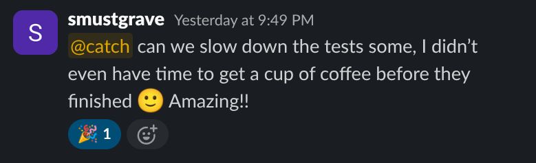 A screenshot of a contributor explaining that while waiting on the pipleline they didn't even have time to grab a cup of coffee before it finished because it was so fast.