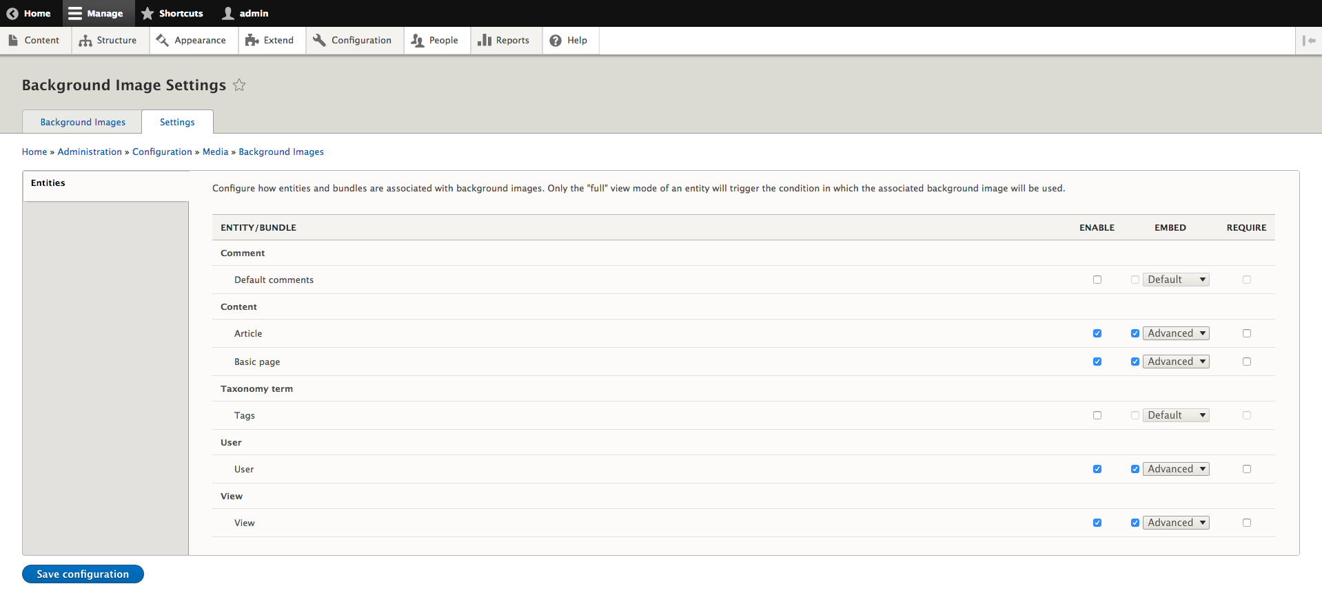 Background Image: Administrative Settings