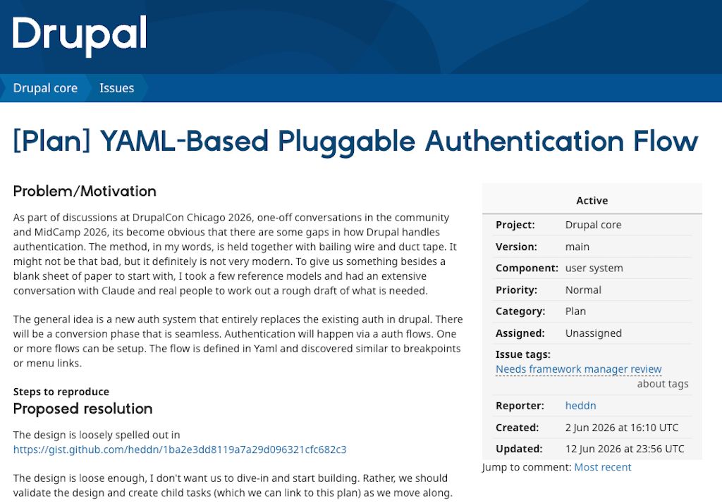 Screenshot of the authentication flow issue on drupal.org.