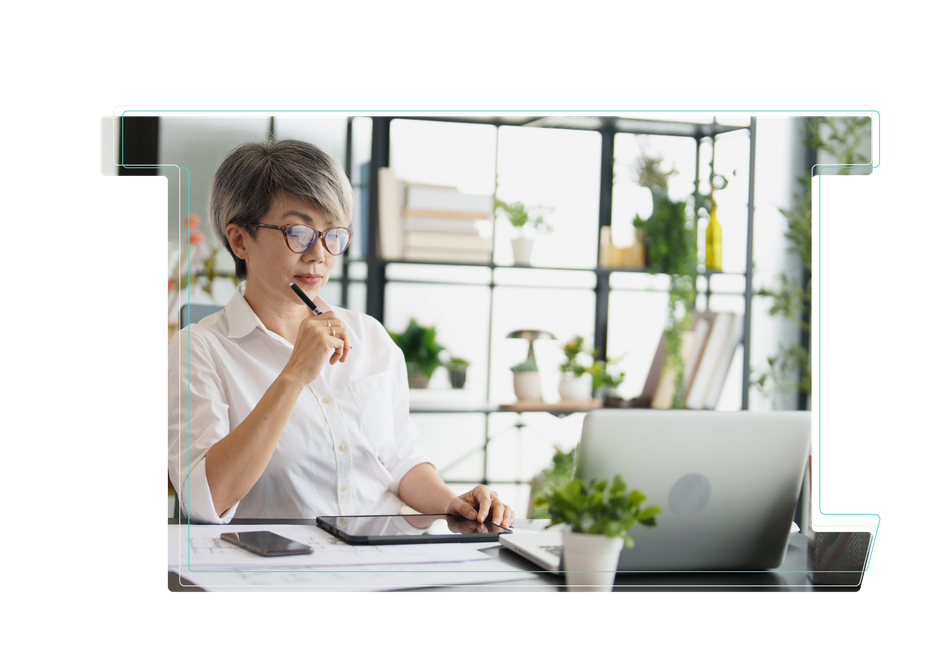 A stylized line art rendering of the letters AI inside a line art frame