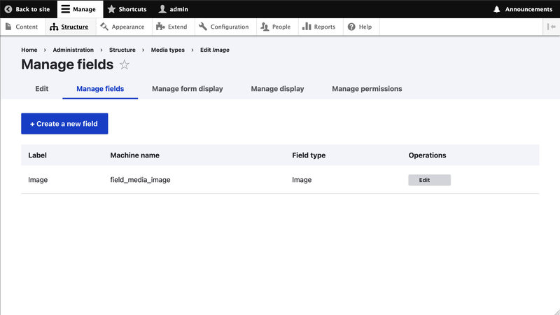 Manage Form Display page