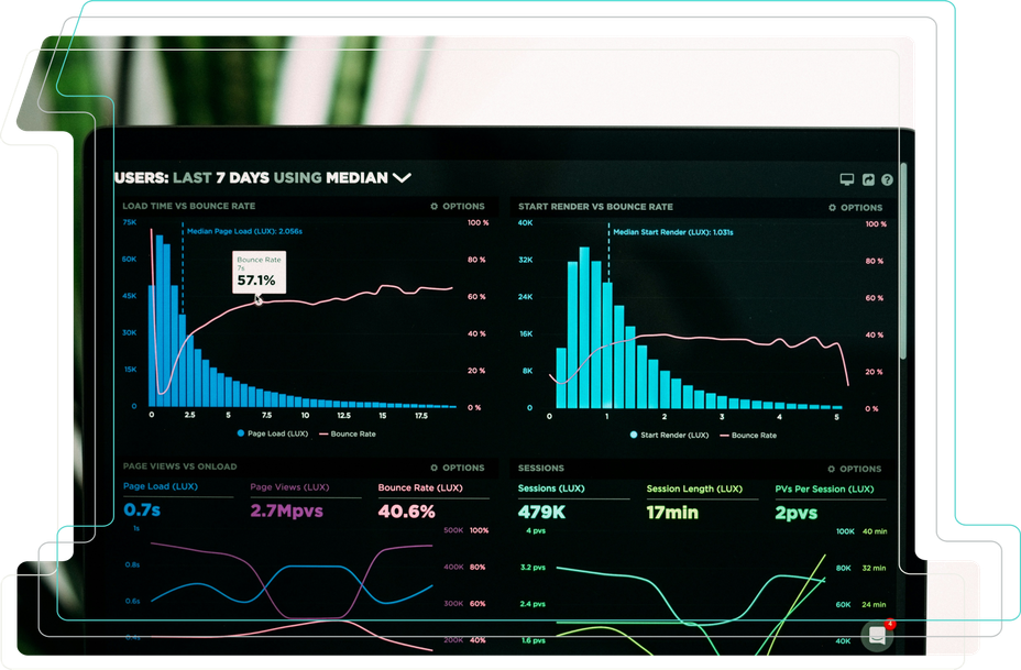Computer screen showing downtrending graphs
